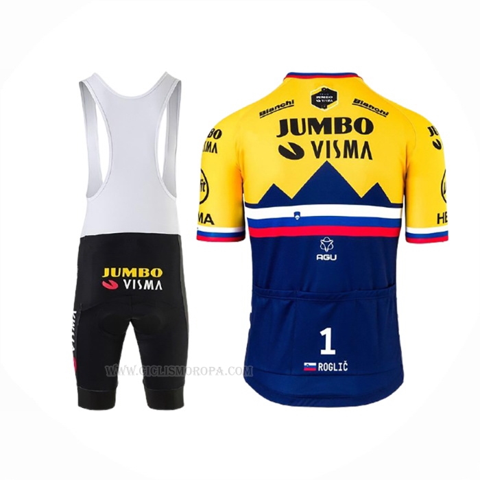 2020 Ropa Ciclismo Jumbo Visma Amarillo Azul Mangas Corta y Culotte Corto